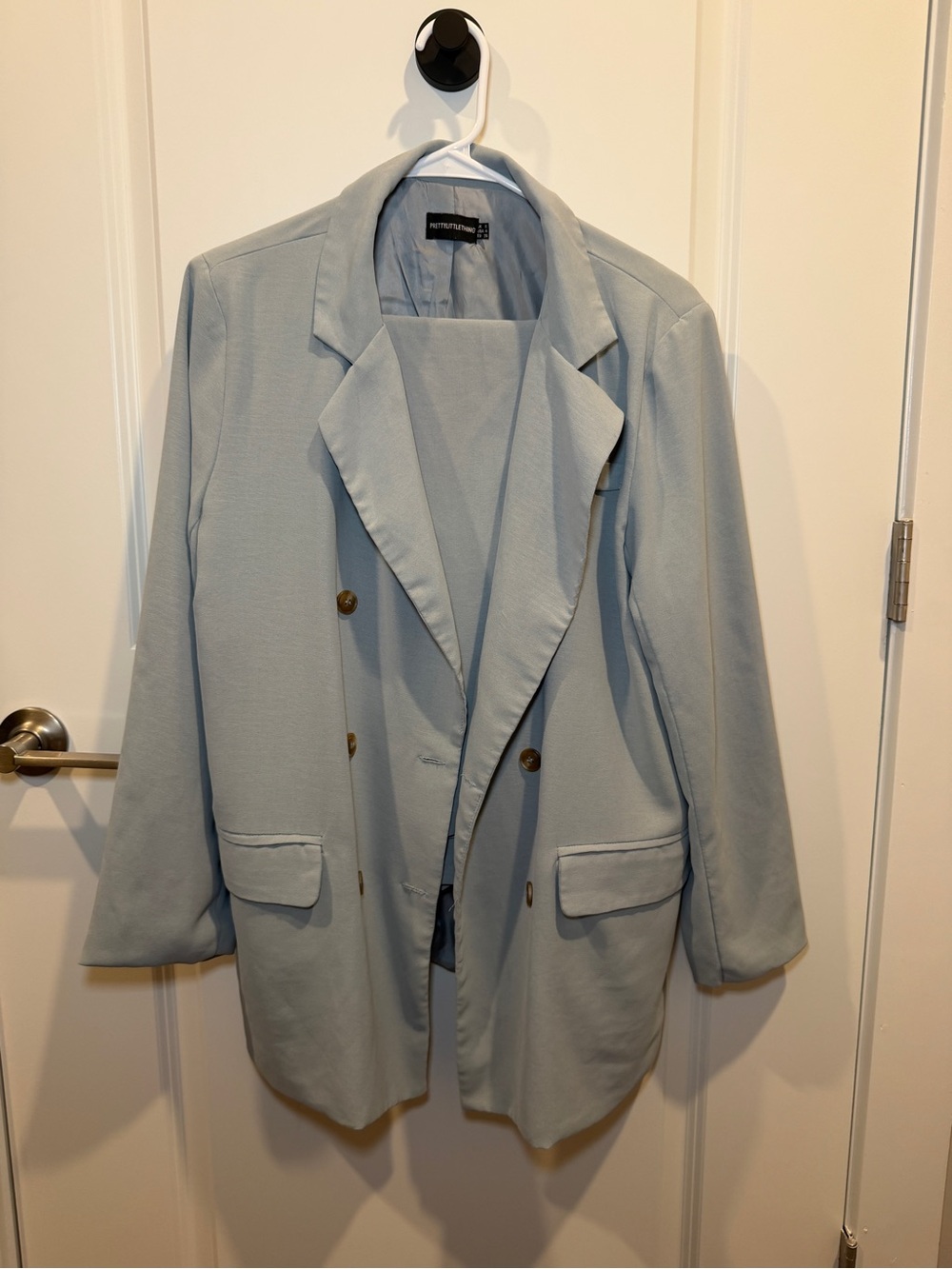 Pretty Little Thing Light Blue Double-Breasted Women's Blazer Jacket and Bottoms